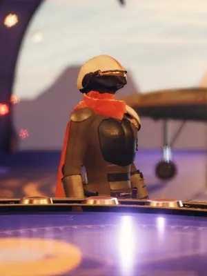 The Captain at the Ledger holo-table, the fighter waiting behind.